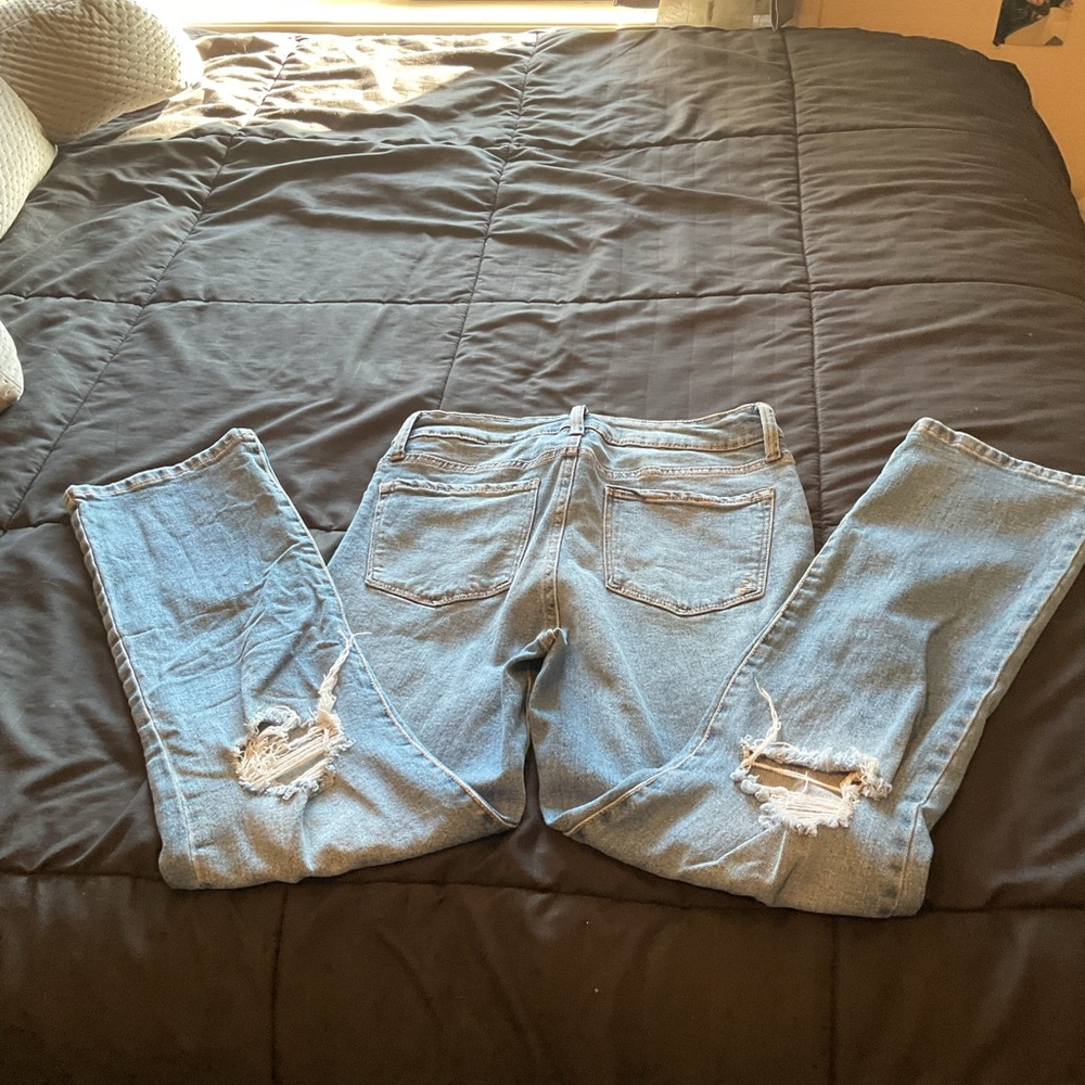 Rachel Blue Straight Leg Jeans with Distressed Detailing